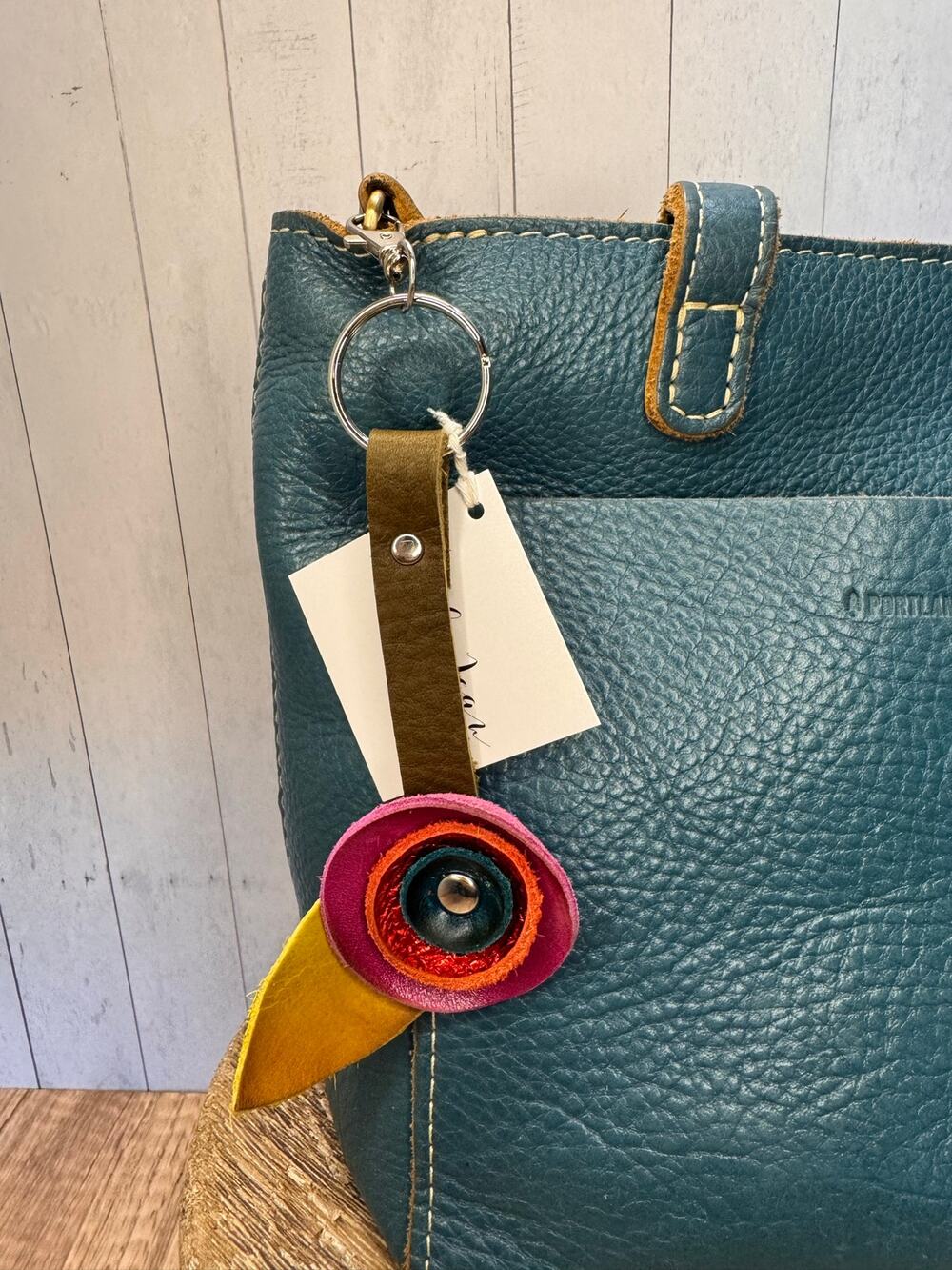 Genuine Leather Round Flower Purse Charm Hot Pink Red Blue Boho Bag Charm